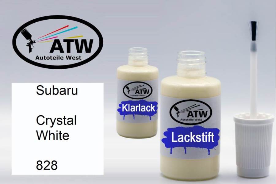 Subaru, Crystal White, 828: 20ml Lackstift + 20ml Klarlack - Set, von ATW Autoteile West.